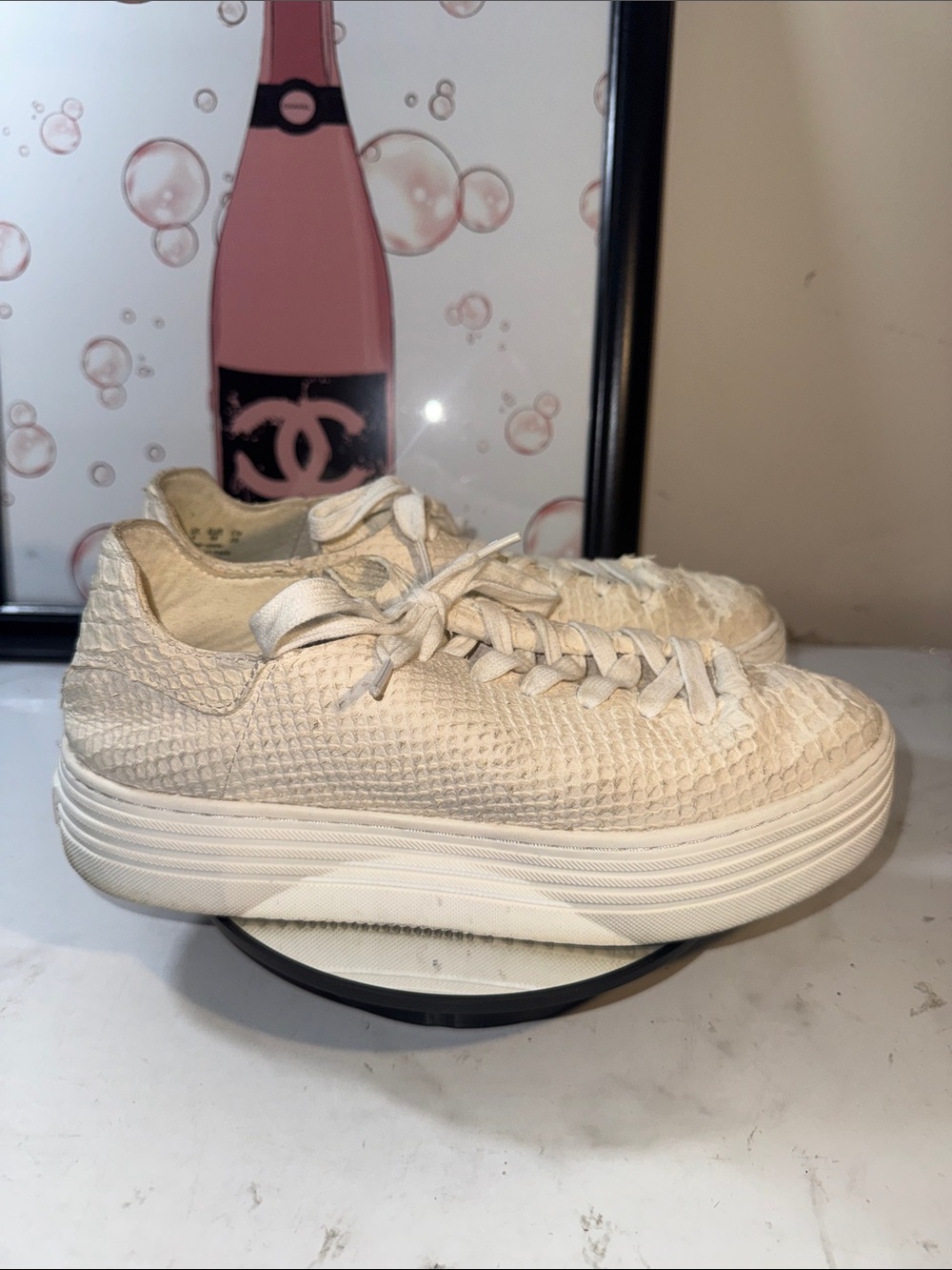 Sam Edelman Pippy Cream/White Snakeskin Platform Sneakers - Women’s Size 8M